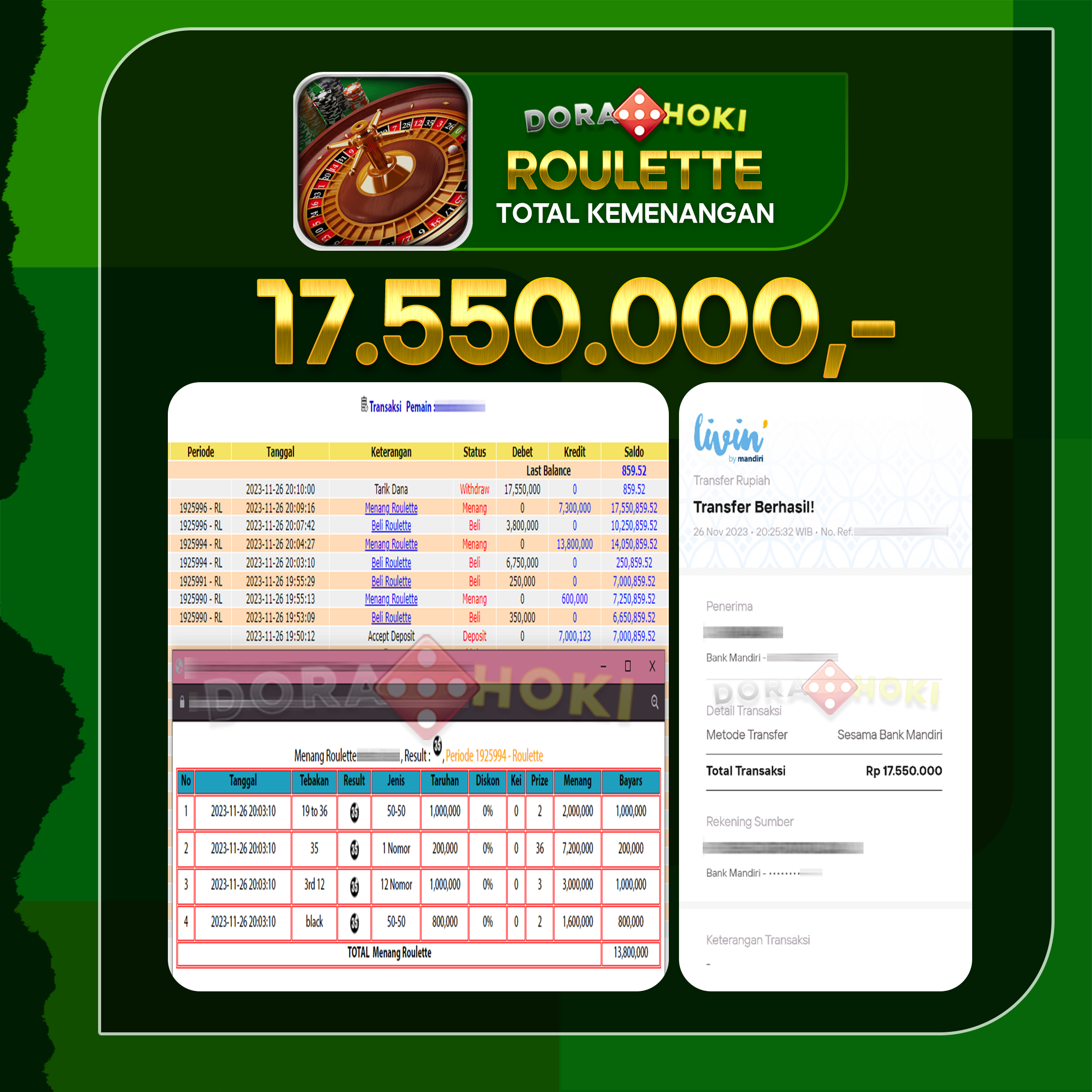 Livecasino Roulette Rp.17.550.000