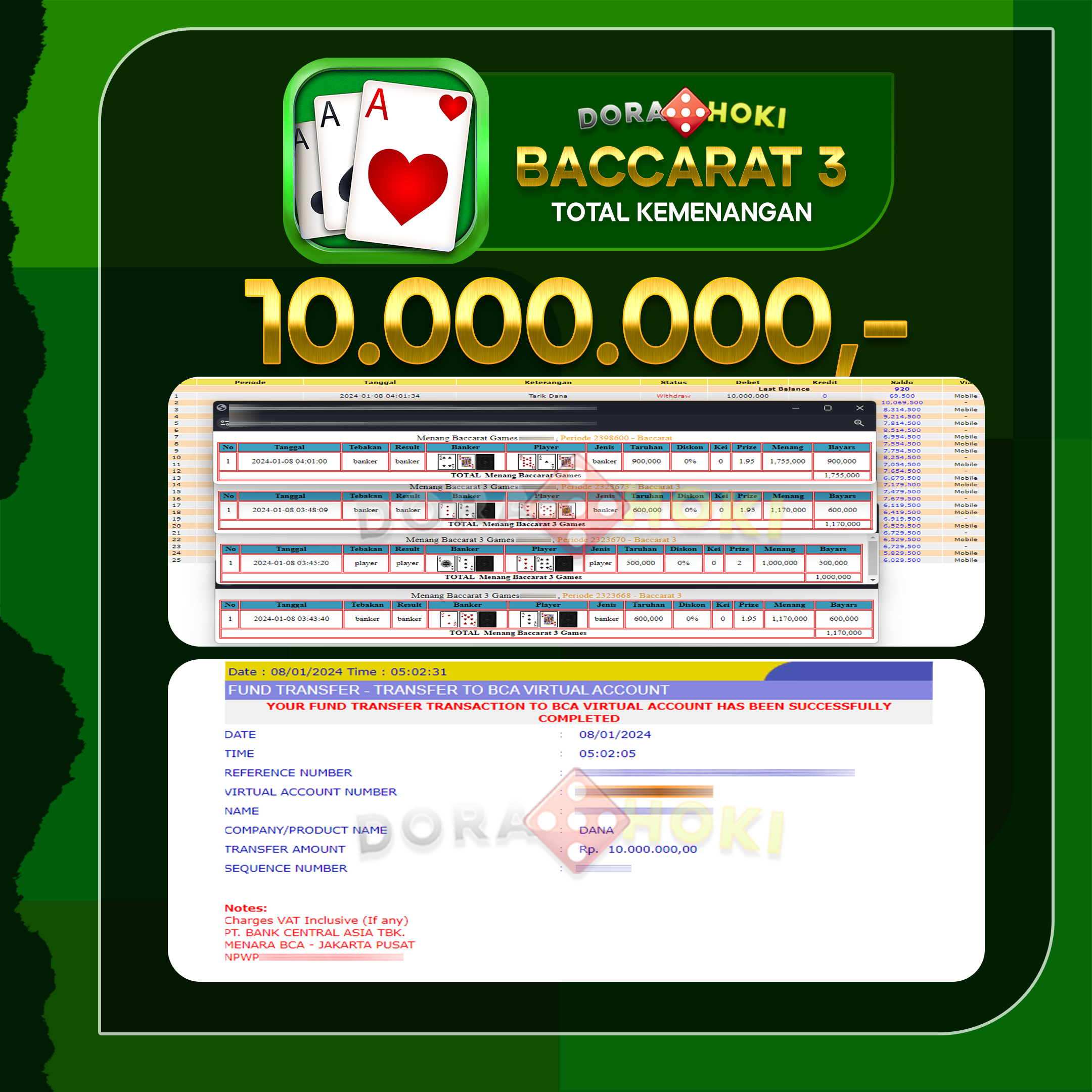 Livecasino Baccarat 3 Rp.10.000.000