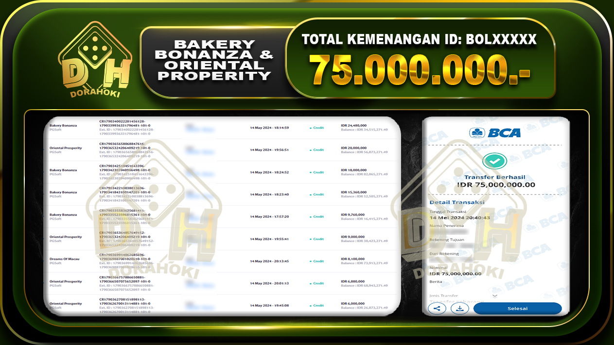 Bakery Bonanza dan oriental properity 75.000.000