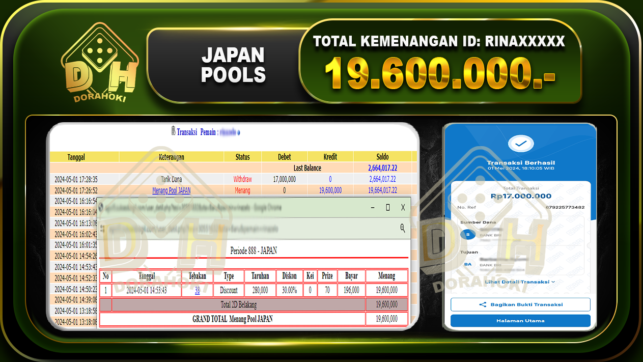 BUKTI JP DORAHOKI JAPAN 19.600.000