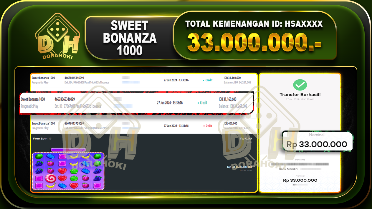 SWEET BONANZA 1000 Rp.33.000.000