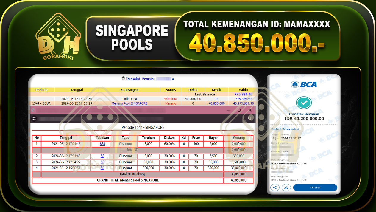 TOGEL SINGAPORE Rp.40.850.000