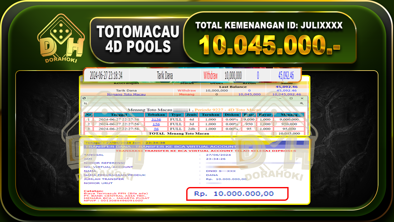 TOGEL TOTOMACAU 4D Rp.10.045.000