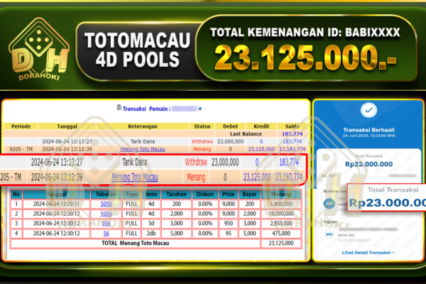 TOTOMACAU 4D Rp.23.125.000