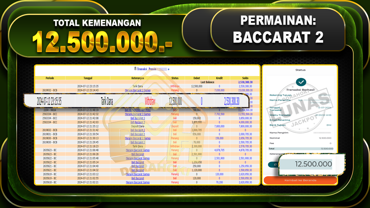 BACCARAT 2 Rp.12.500.000