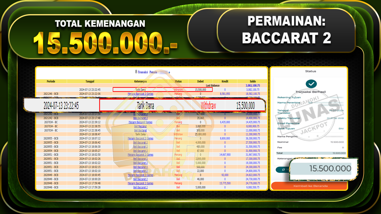 BACCARAT 2 Rp.15.500.000