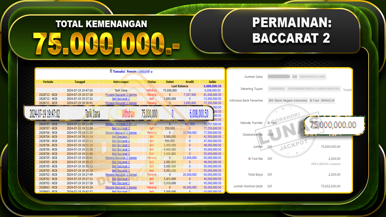 BACCARAT 2 Rp.75.000.000