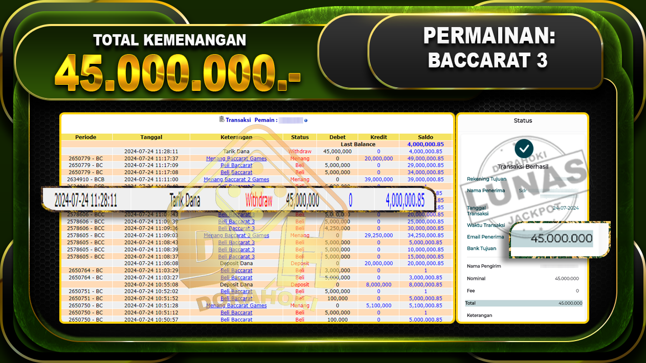 BACCARAT 3 Rp.45.000.000