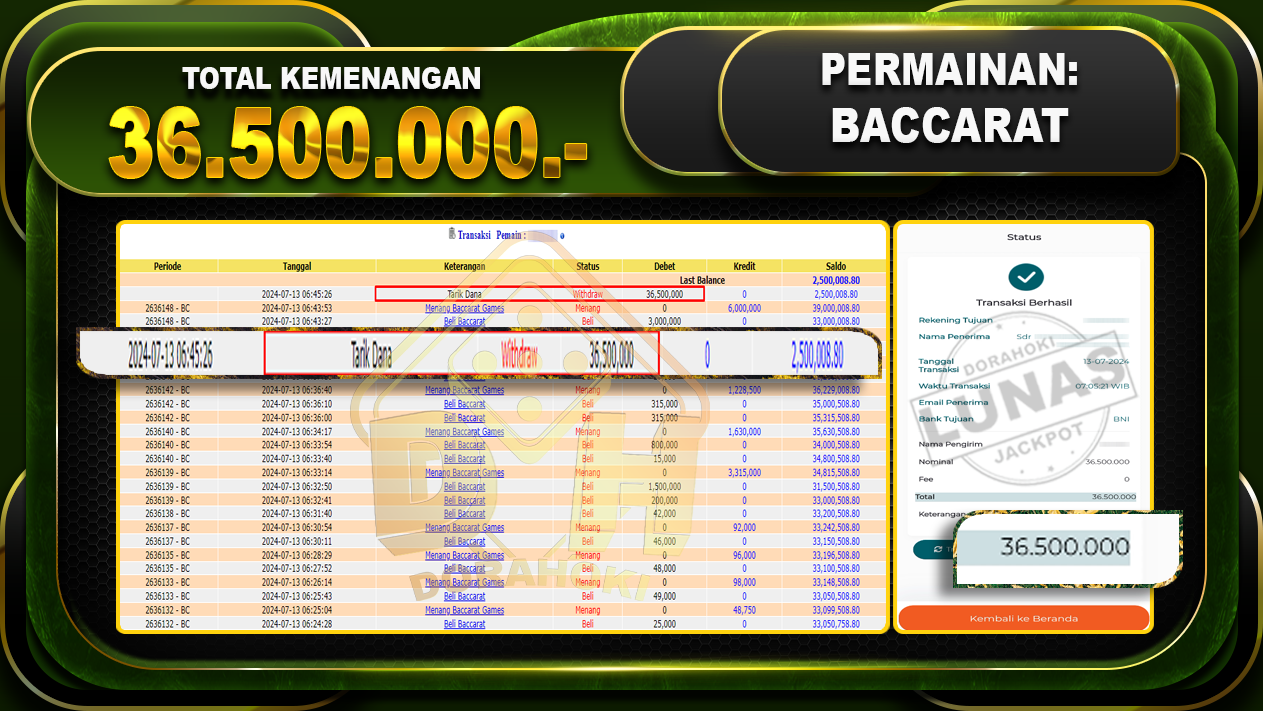 BACCARAT Rp.36.500.000