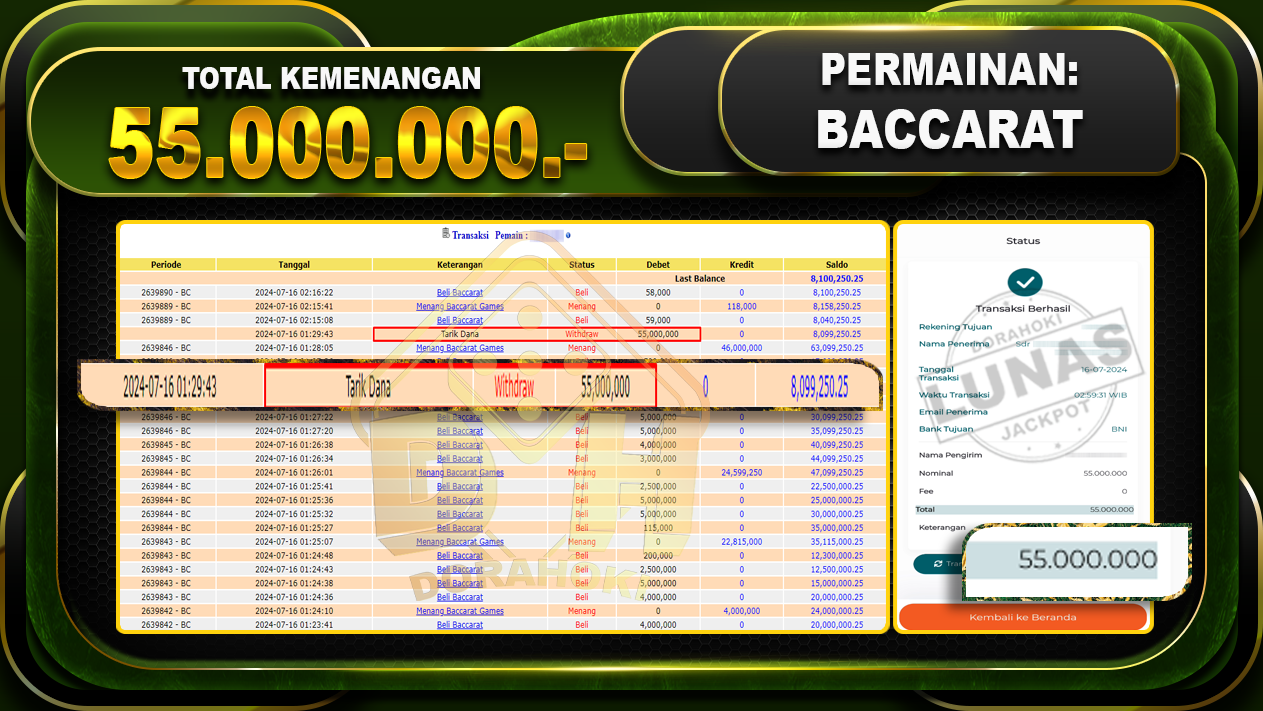 BACCARAT Rp.55.000.000