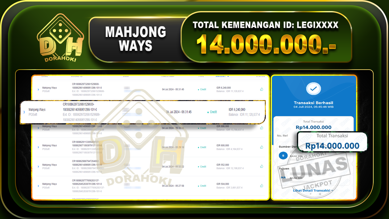 bukti jp MAHJONG WAYS Rp.14.000.000