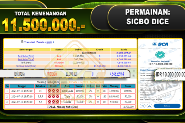 SICBO DICE Rp.11.500.000