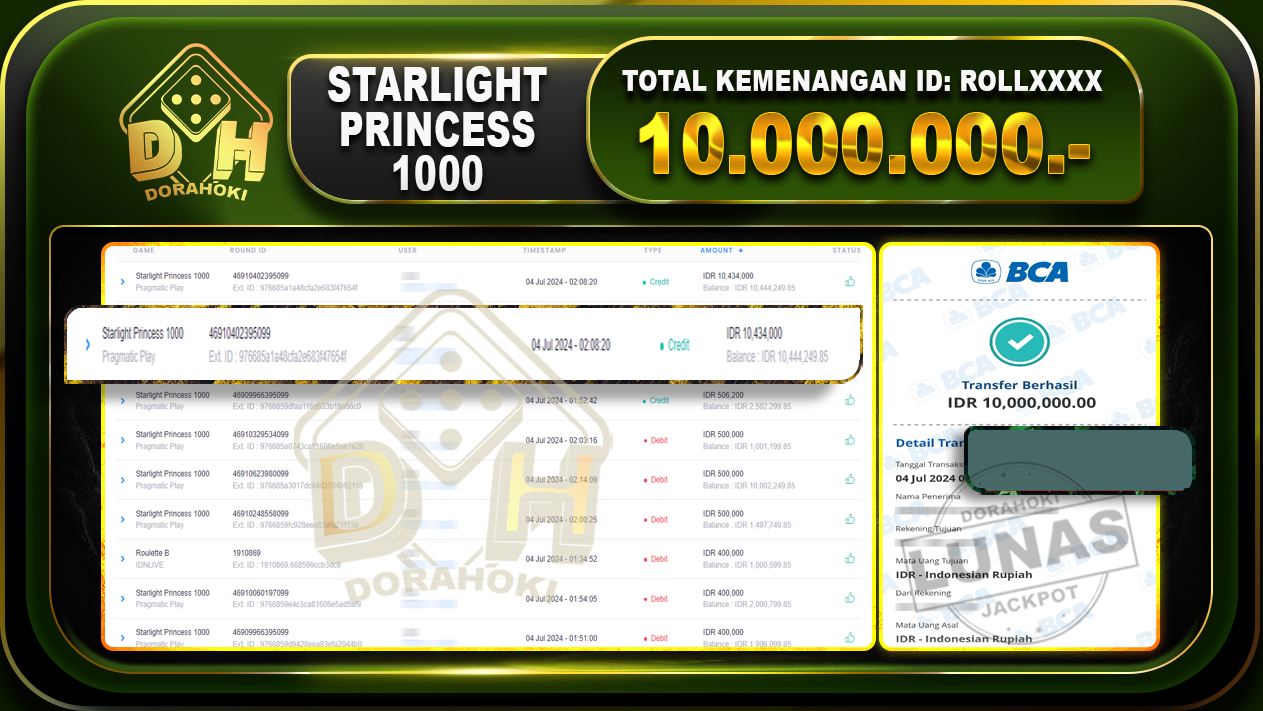 Bukti Jp STARLIGHT PRINCESS 1000 Rp.10.000.000