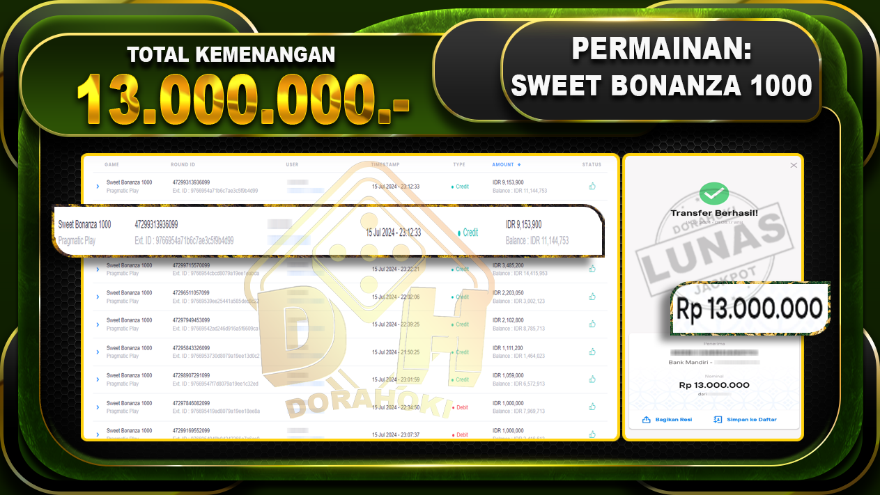 SWEET BONANZA 1000 Rp.13.000.000