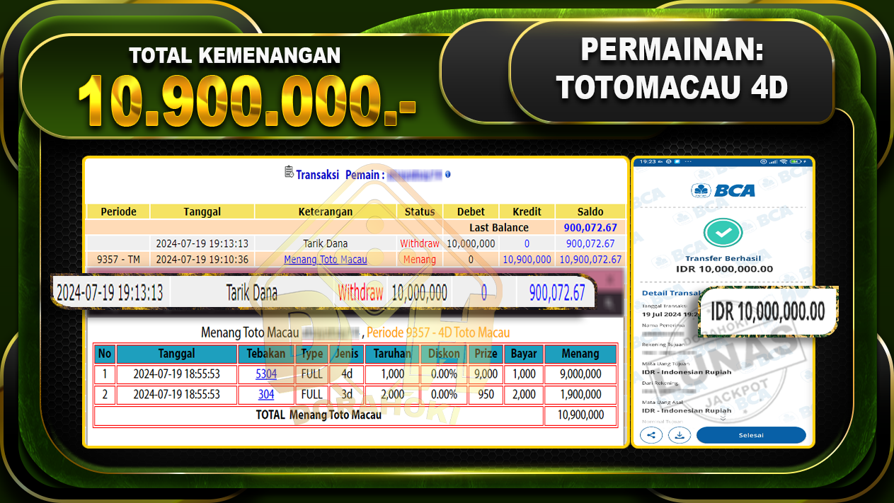 TOTOMACAU 4D Rp.10.900.000