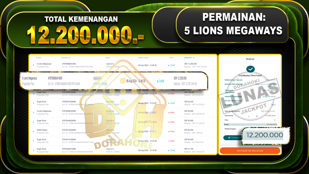 5 LIONS MEGAWAYS Rp.12.200.000