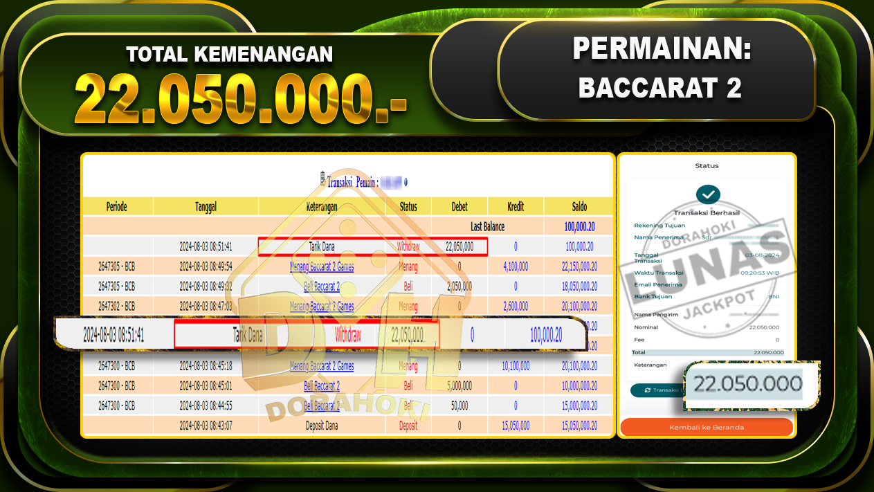 BACCARAT 2 Rp.22.050.000