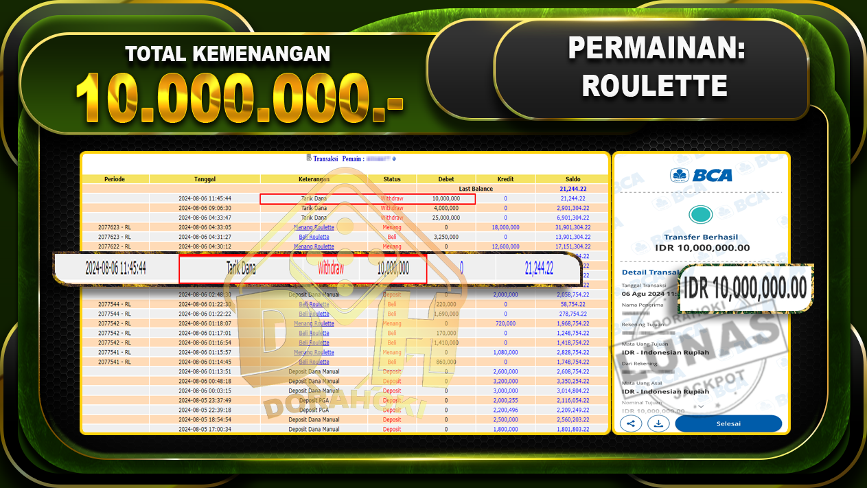 ROULETTE Rp.10.000.000