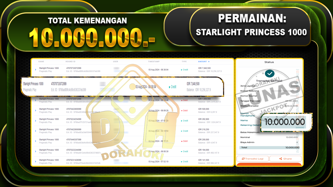 STARLIGHT PRINCESS 1000 Rp.10.000.000