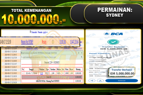 TOGEL SYDNEY Rp 10.000.000