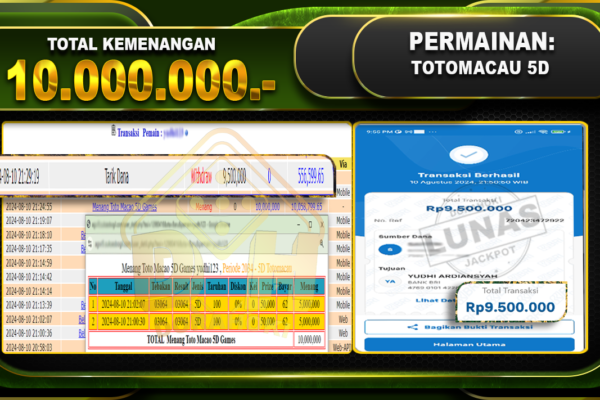 TOGEL TOTOMACAU 5D 9.500.000