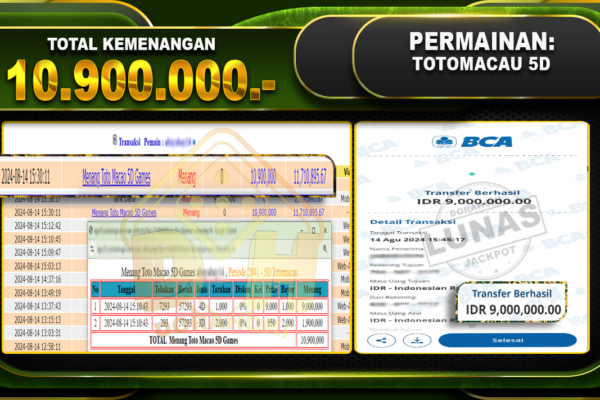 TOTOMACAU 5D Rp 10.900.000