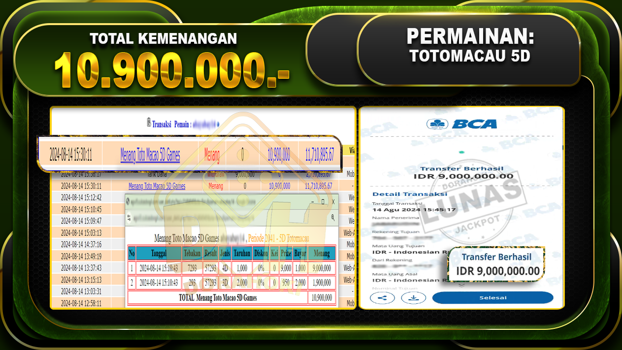 TOTOMACAU 5D Rp 10.900.000