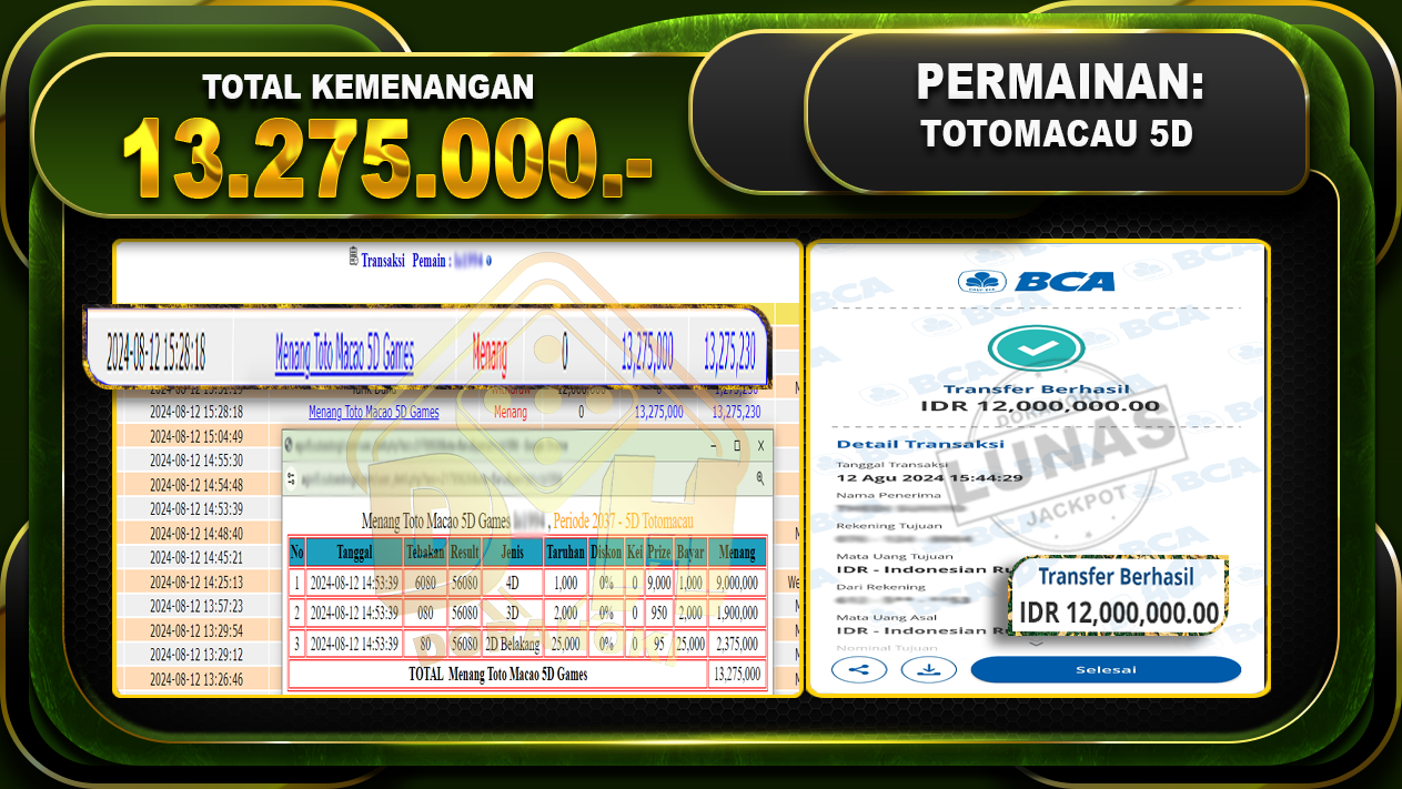 TOTOMACAU 5D Rp 13.275.000