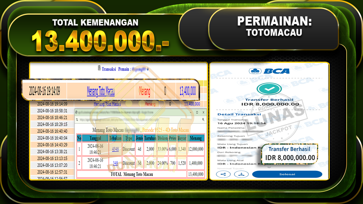 TOTOMACAU Rp 13.400.000