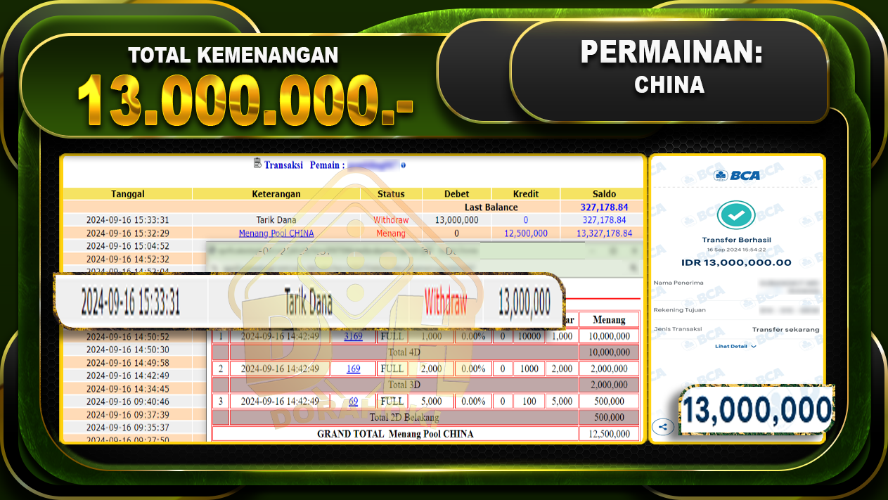 TOGEL CHINA Rp. 13.000.000