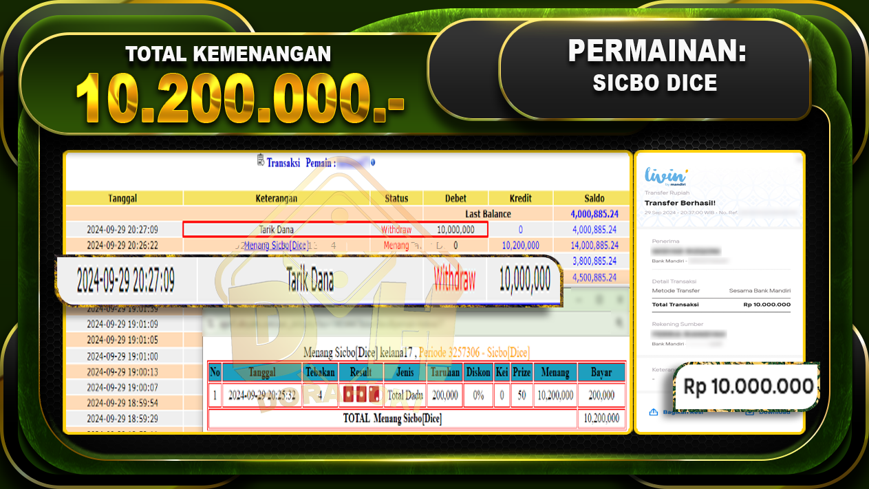 SICBO DICE Rp.10.200.000