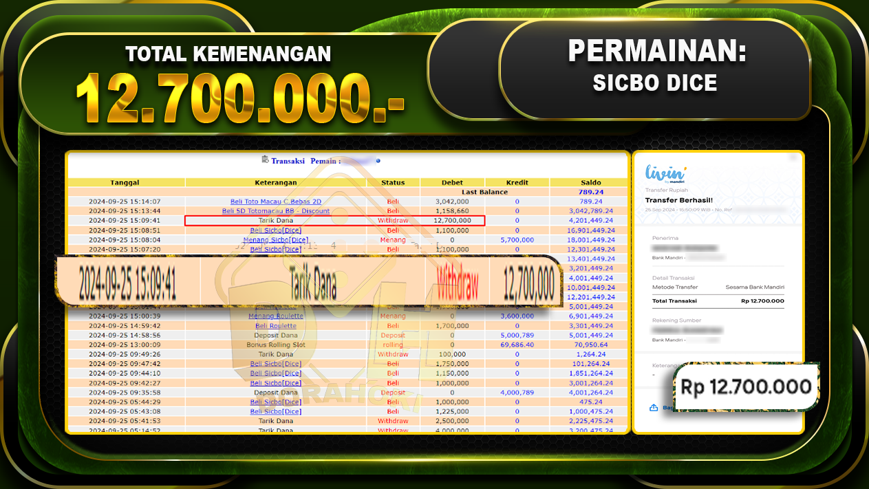 SICBO DICE Rp.12.700.000