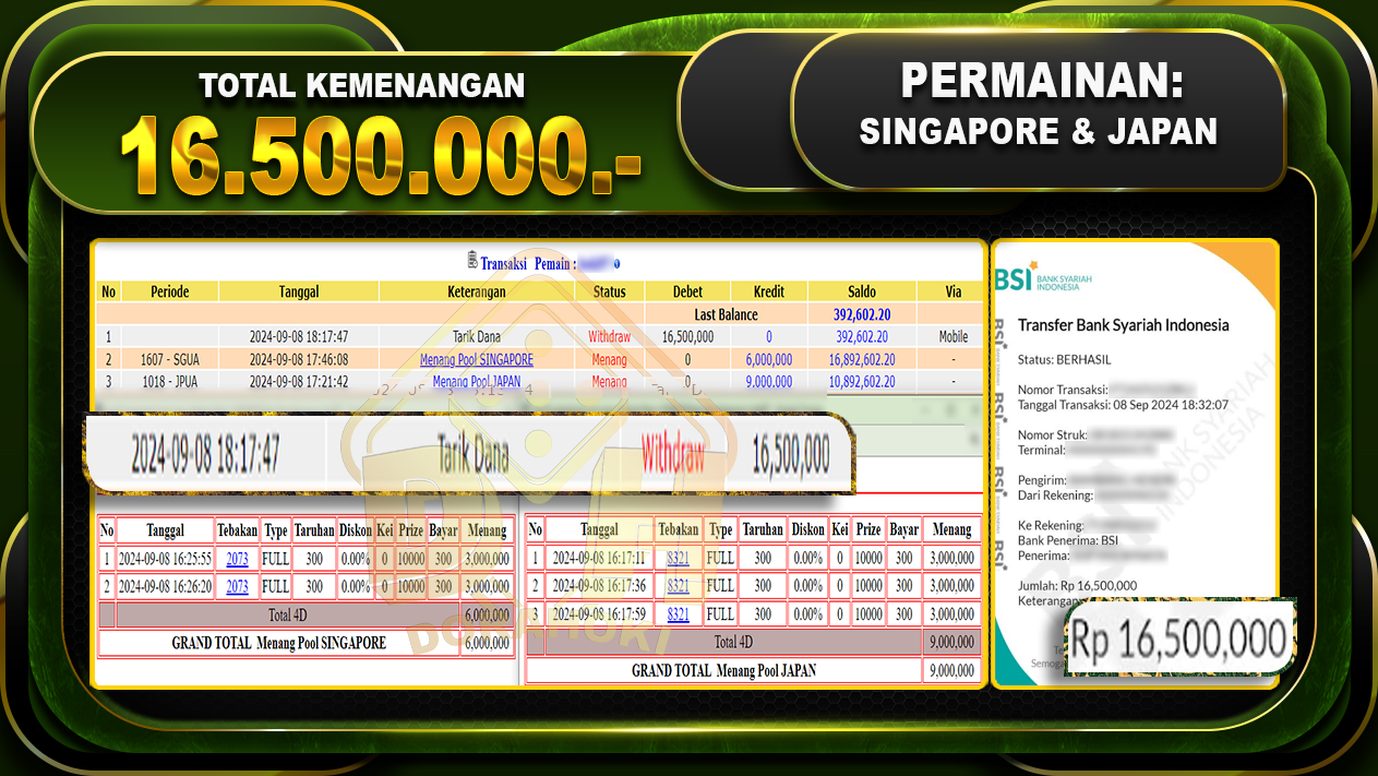 TOGEL SINGAPORE & JAPAN Rp 16.500.000