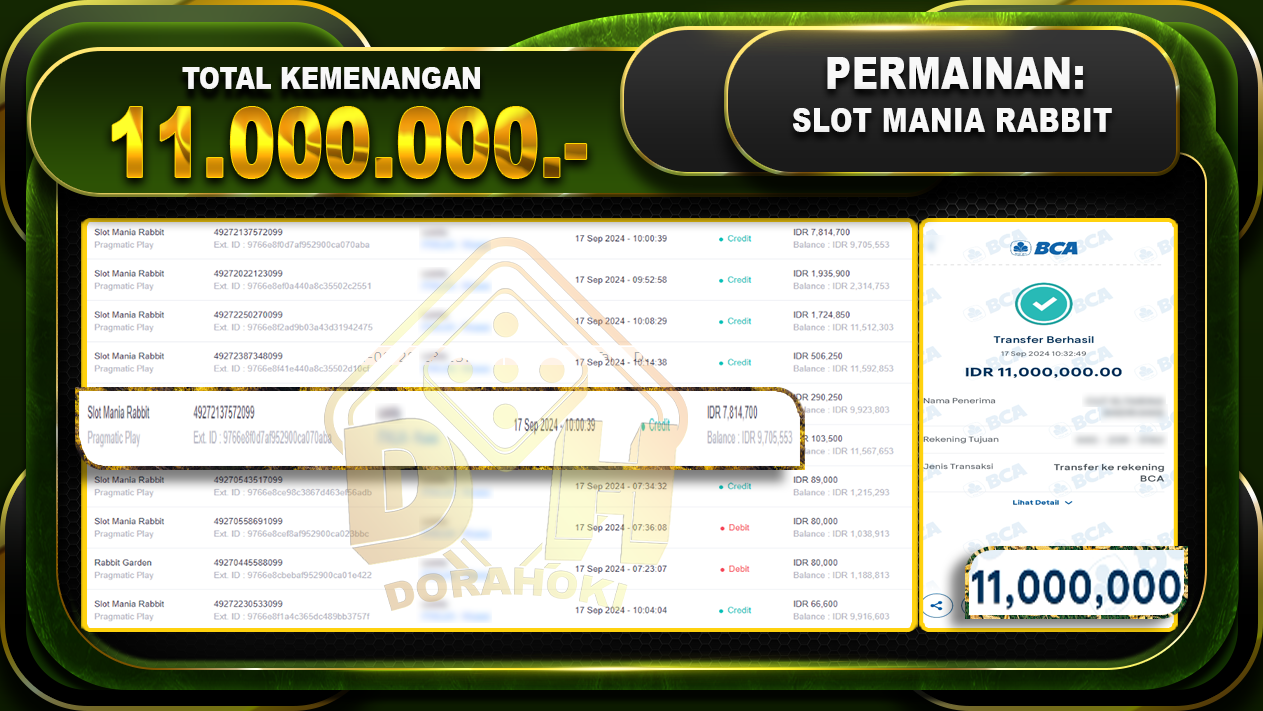 Slot Mania Rabbit Rp. 11.000.000