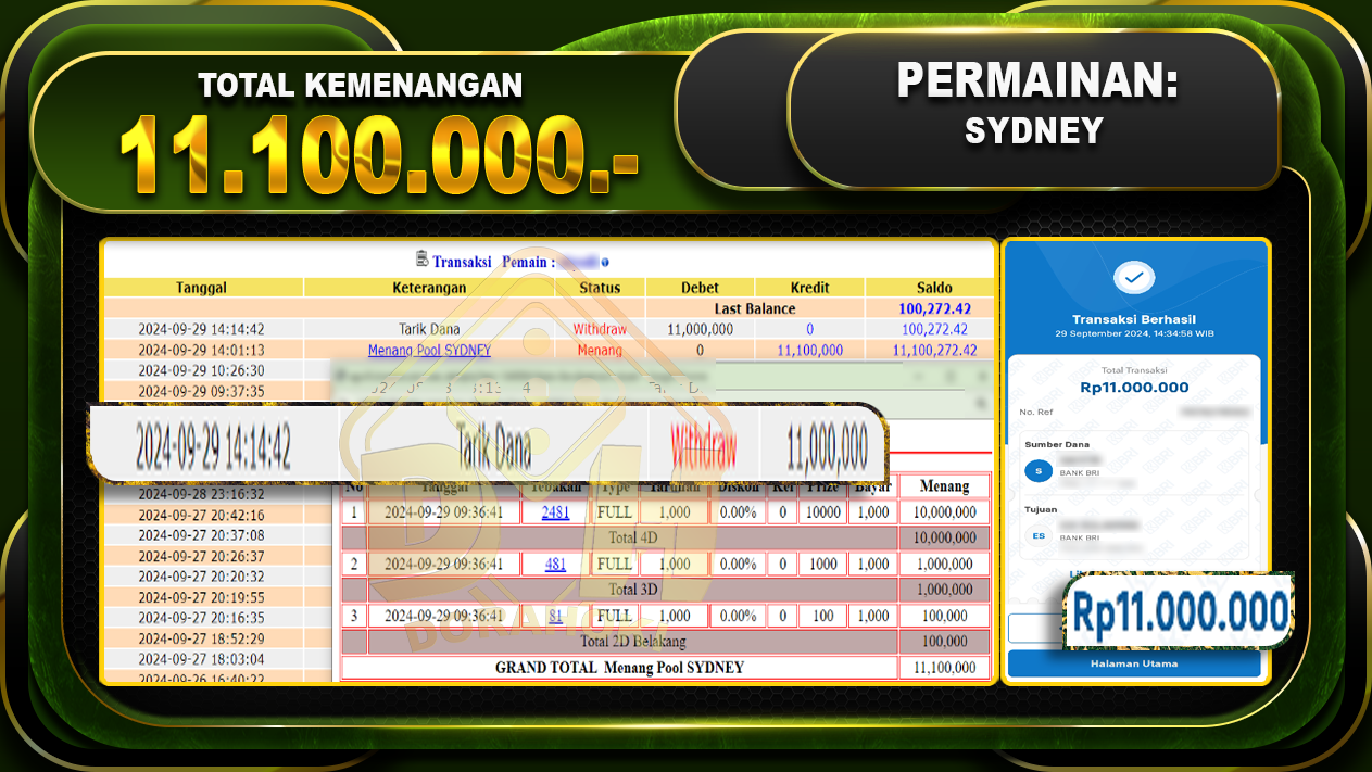 TOGEL SYDNEY Rp.11.100.000