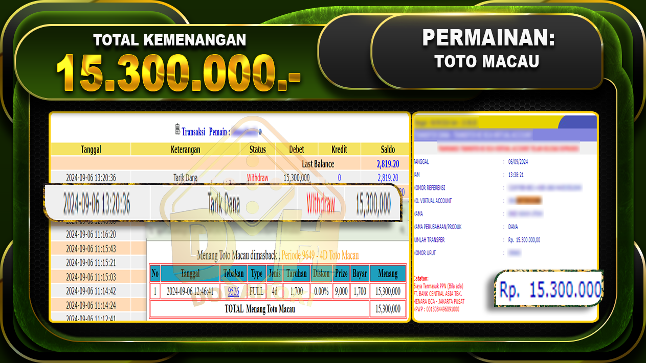 TOGEL TOTOMACAU Rp.15.300.000