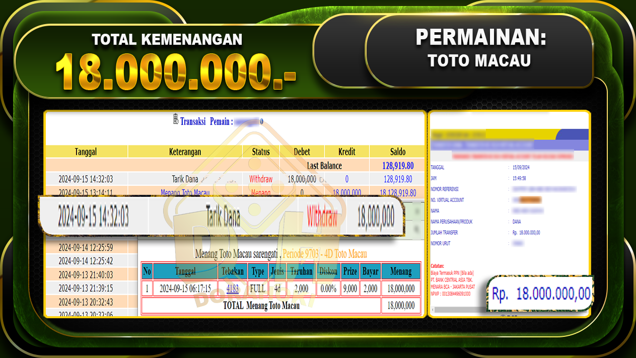 TOGEL TOTOMACAU Rp. 18.000.000