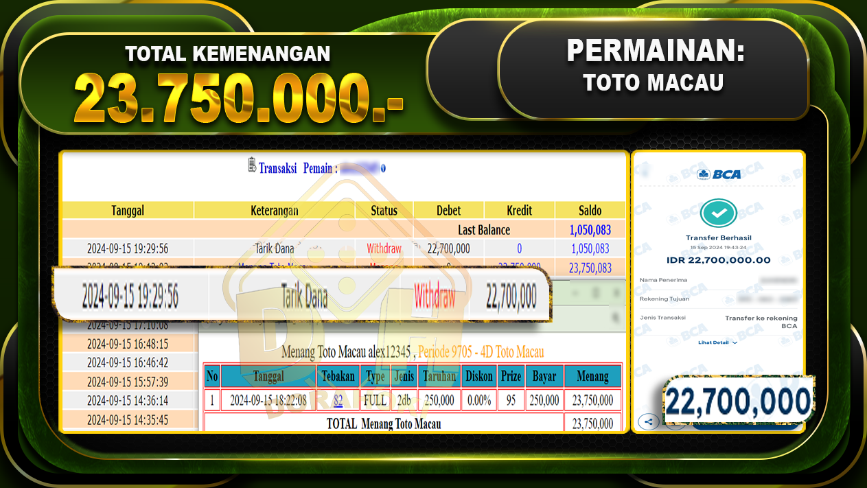 TOGEL TOTOMACAU Rp. 23.750.000