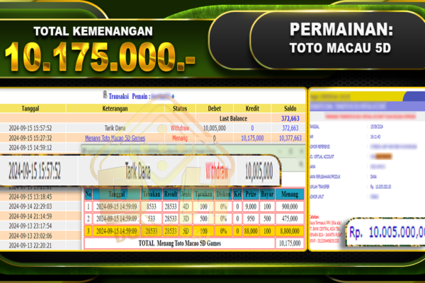 TOGEL TOTOMACAU 5D Rp. 10.175.000