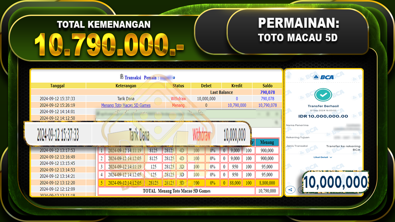 TOGEL TOTOMACAU 5D Rp10.790.000