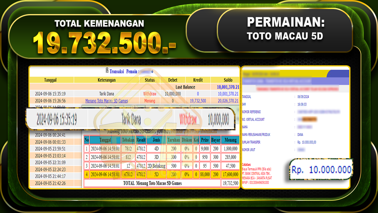 TOGEL TOTOMACAU 5D Rp 19.732.500