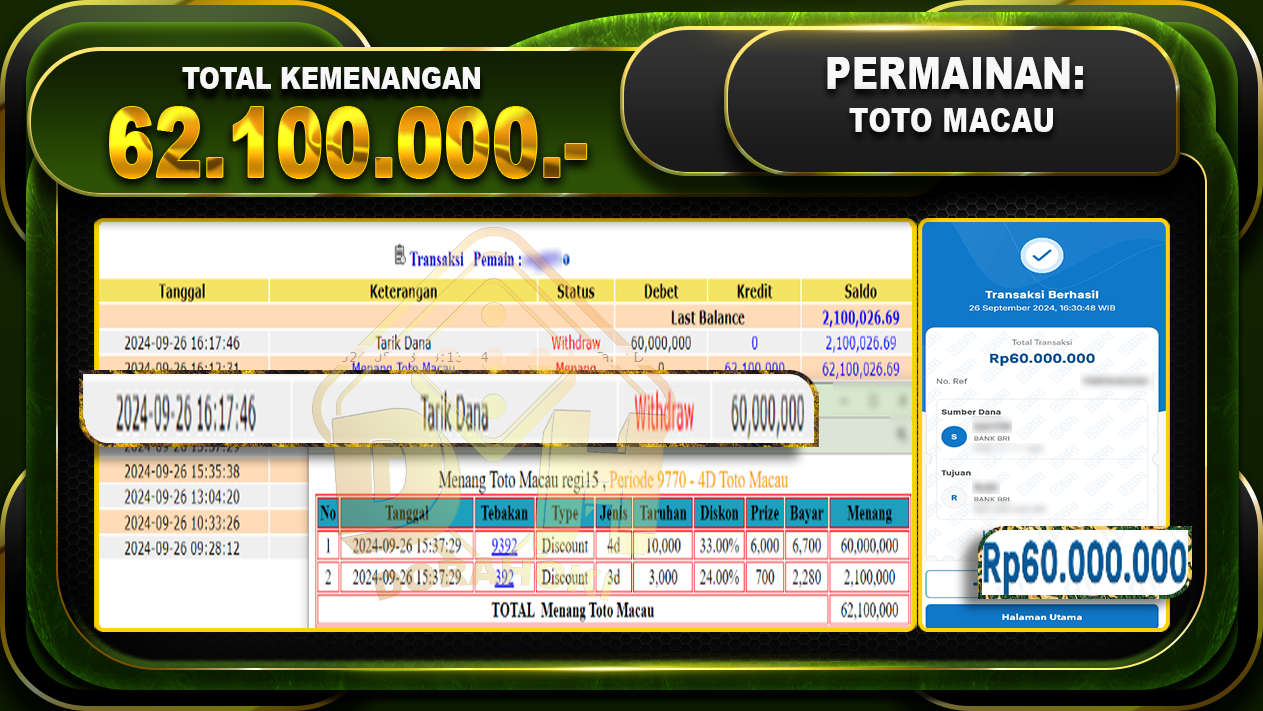 TOTO MACAU Rp.62.100.000