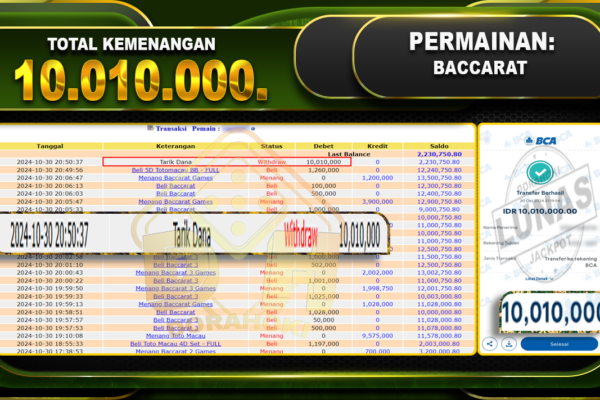 Baccarat Games Rp.10.010.000