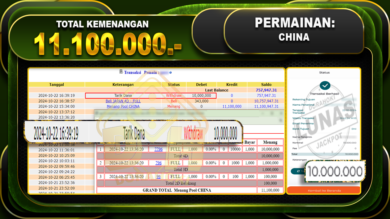 TOGEL CHINA Rp.11.100.000