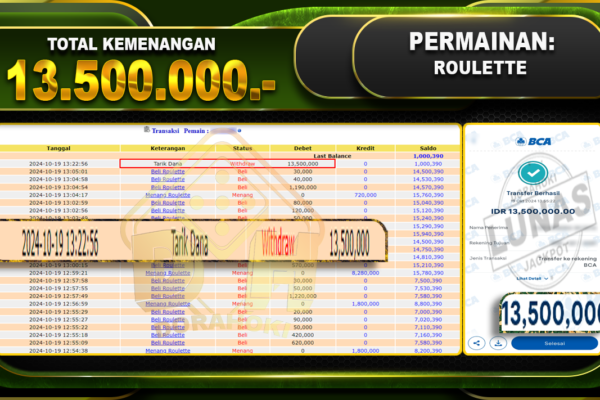 BUKTI JP LIVECASINO ROULETTE Rp.13.500.000