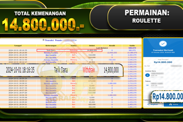 BUKTI JP LIVECASINO ROULETTE Rp.14.800.000