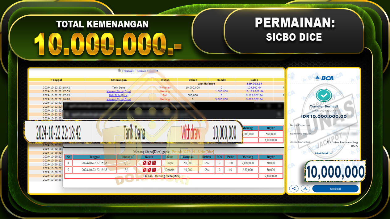 SICBO DICE Rp.10.000.000