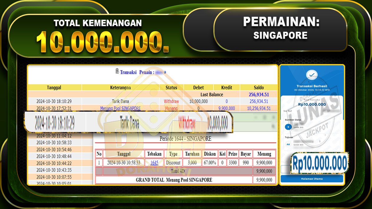 TOGEL SINGAPORE Rp.11.300.000