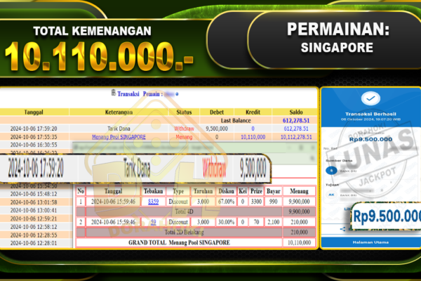 TOGEL SINGAPORE Rp.10.110.000