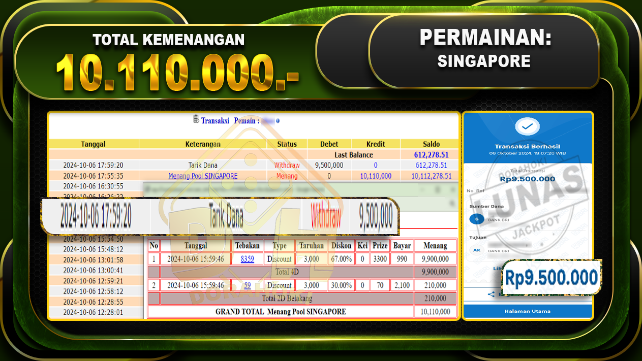 TOGEL SINGAPORE Rp.10.110.000